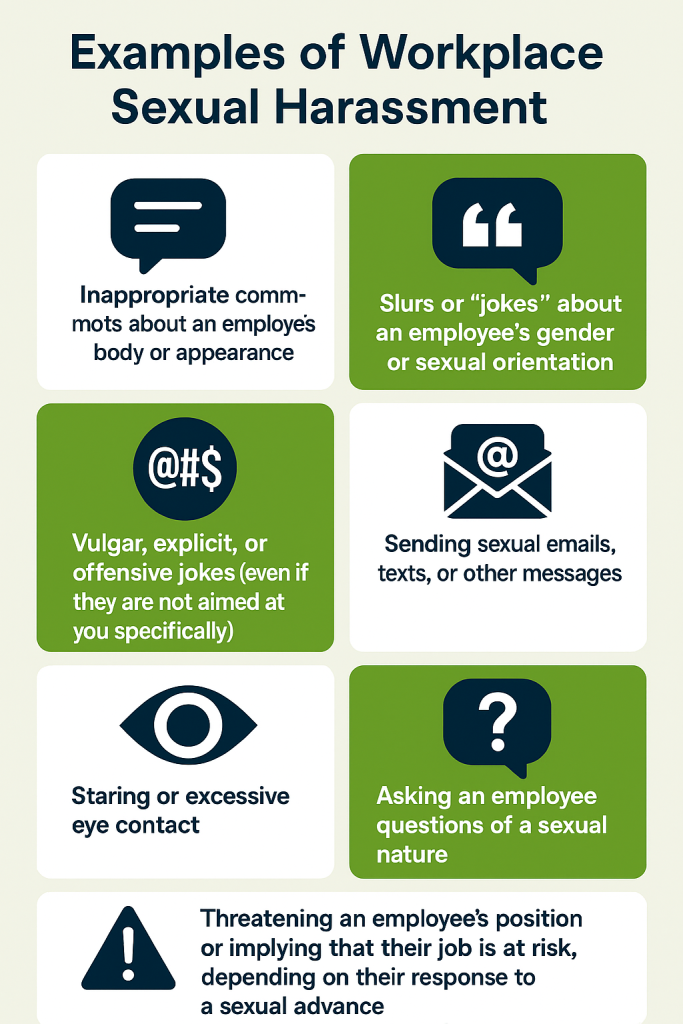 Examples of workplace sexual harassment infographics
